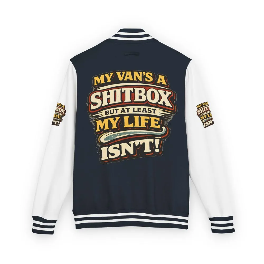 17654671794248214742_2048.jpeg Unisex Heavyweight Letterman Jacket — "My Van`s A Shitbox" Design F**K-Line