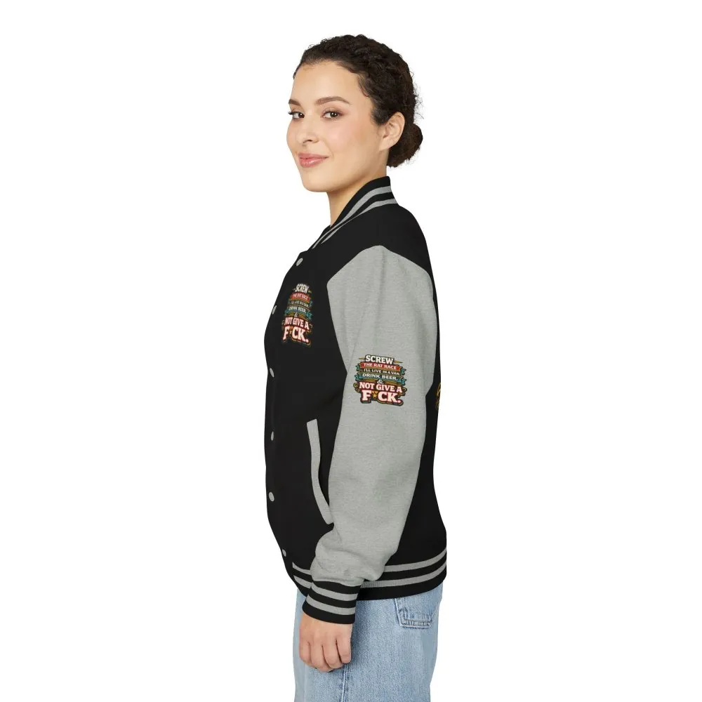 17748127979399752227_2048.jpeg Unisex Heavyweight Letterman Jacket — "Screw The Rat Race" Design F**K-Line