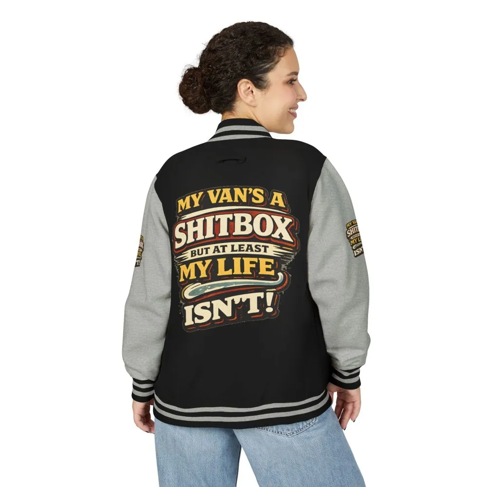 17768612086555662644_2048.jpeg Unisex Heavyweight Letterman Jacket — "My Van`s A Shitbox" Design F**K-Line