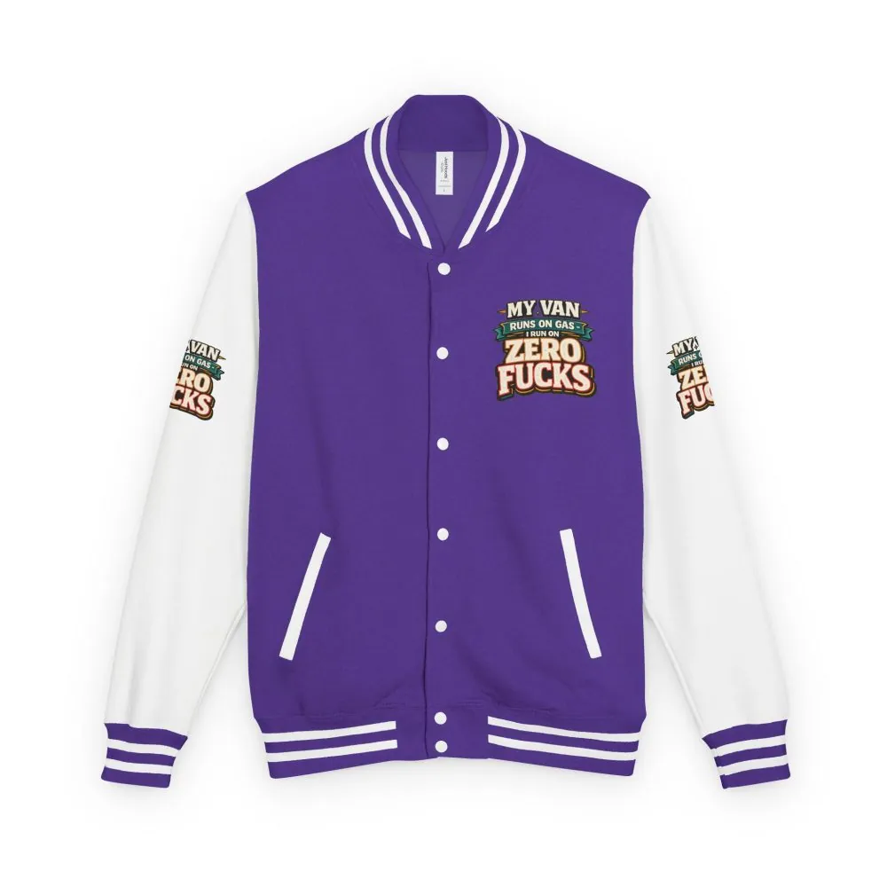 Unisex Heavyweight Letterman Jacket — "My Van Runs On Gas" Design F**K-Line