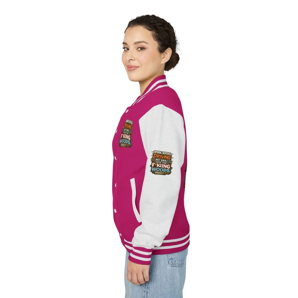 1852343483526169619_2048.jpeg Unisex Heavyweight Letterman Jacket — "Work Sucks" Design F**K-Line