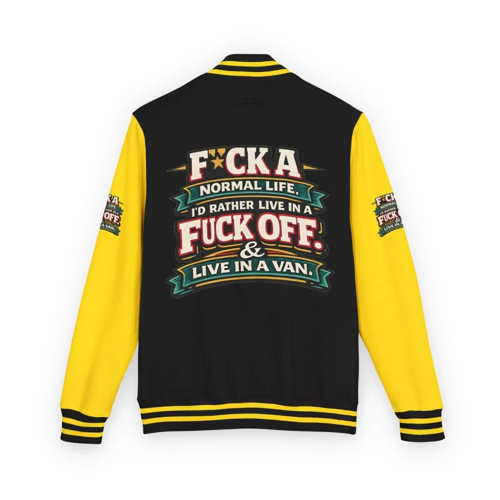 1897666593472152985_2048.jpeg Unisex Heavyweight Letterman Jacket — "Fuck A Normal Life" Design F**K-Line