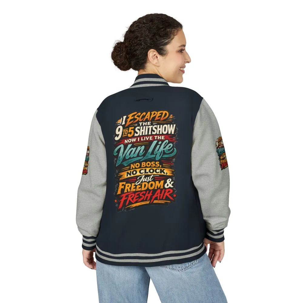 Unisex Heavyweight Letterman Jacket — "I Escaped The 9 To 5" Design F**K-Line