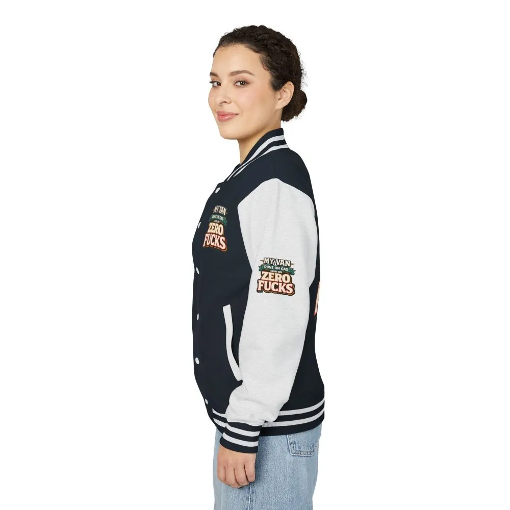 Unisex Heavyweight Letterman Jacket — "My Van Runs On Gas" Design F**K-Line