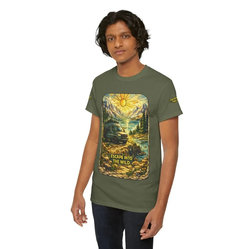 Unisex Heavy Cotton Tee — "Escape Into The Wild" Design Cubic-Line