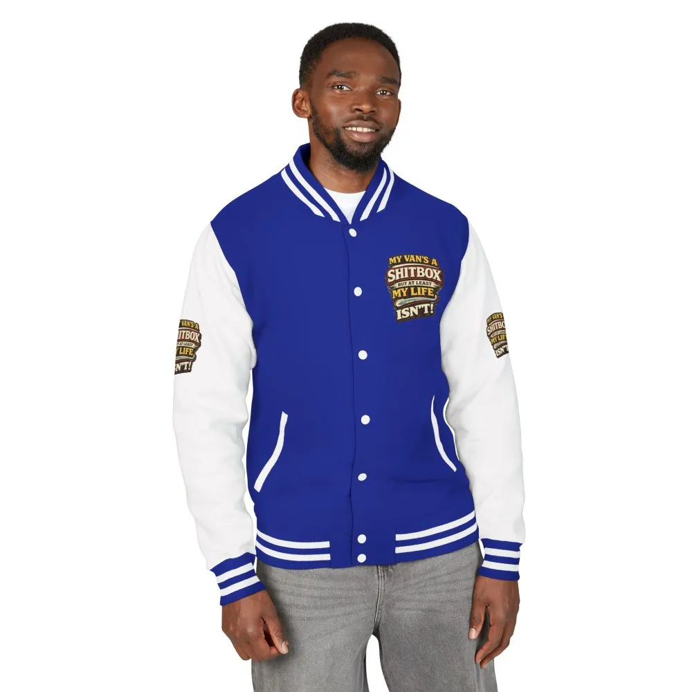 2146931747209137190_2048.jpeg Unisex Heavyweight Letterman Jacket — "My Van`s A Shitbox" Design F**K-Line