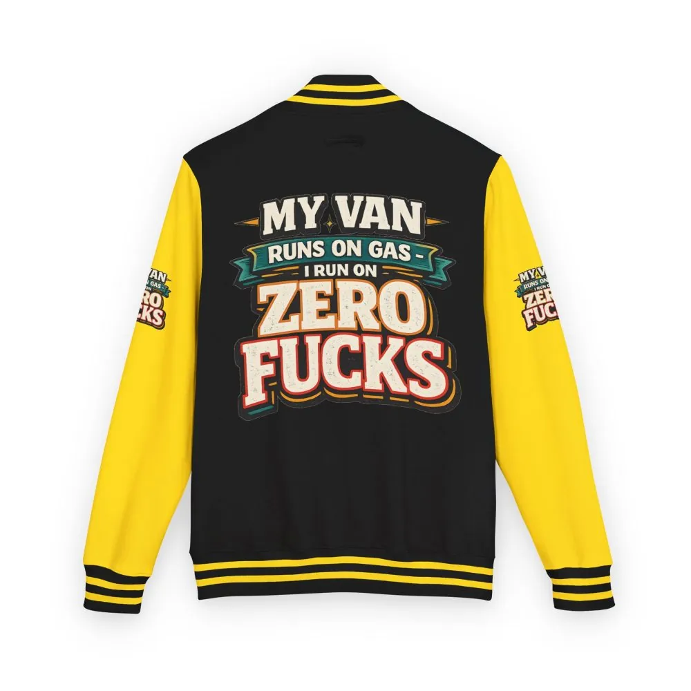 Unisex Heavyweight Letterman Jacket — "My Van Runs On Gas" Design F**K-Line