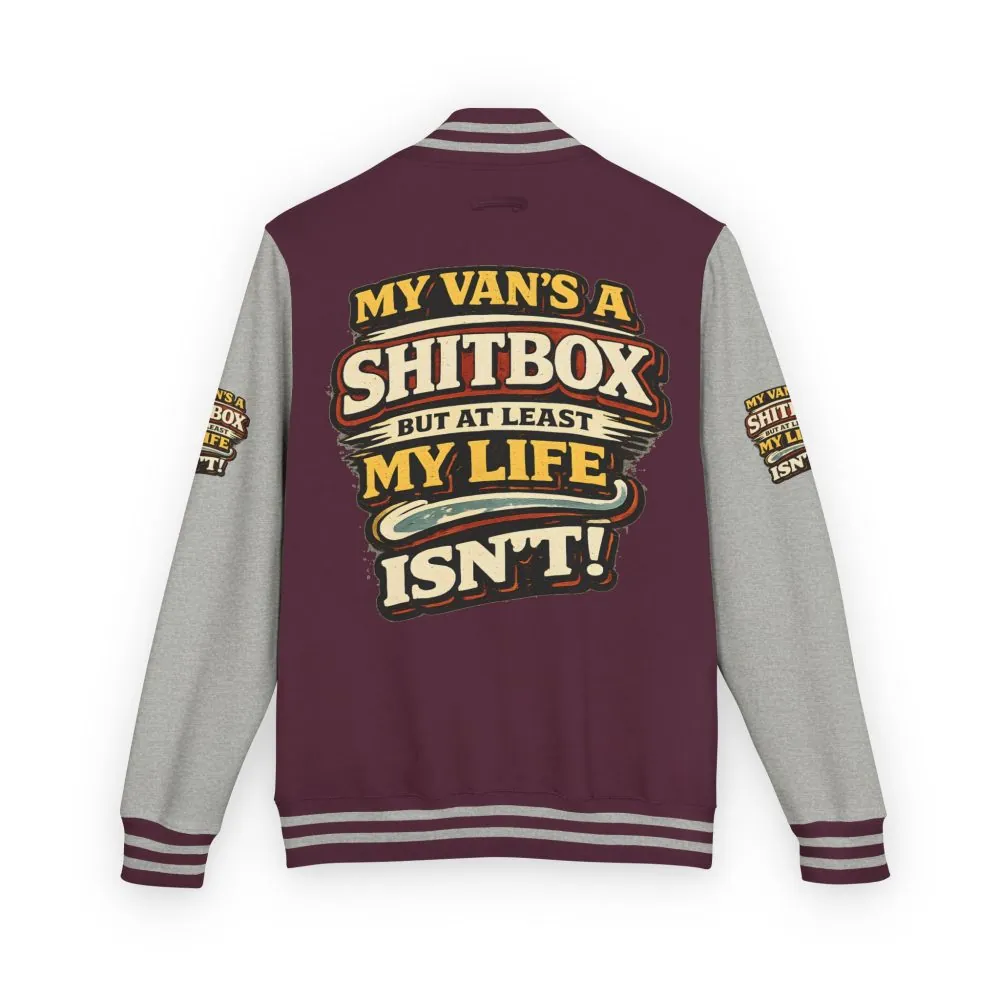 2405887542913816031_2048.jpeg Unisex Heavyweight Letterman Jacket — "My Van`s A Shitbox" Design F**K-Line
