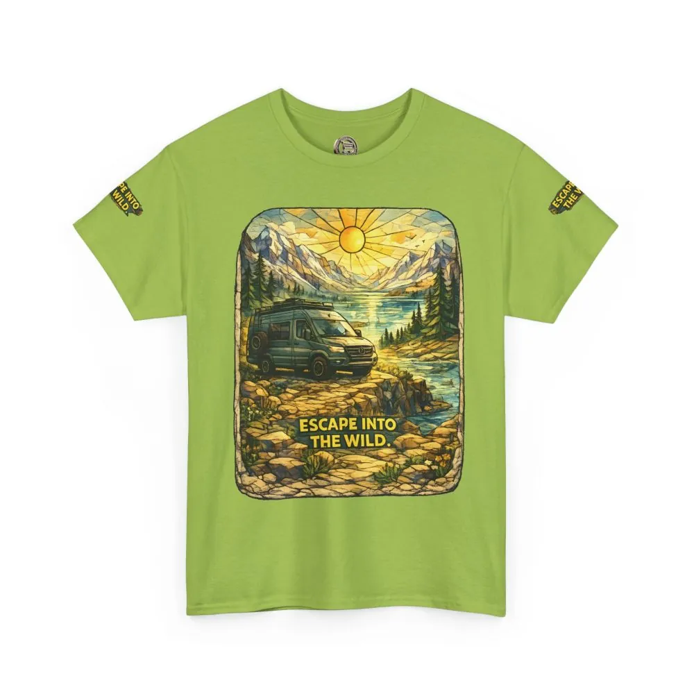 Unisex Heavy Cotton Tee — "Escape Into The Wild" Design Cubic-Line