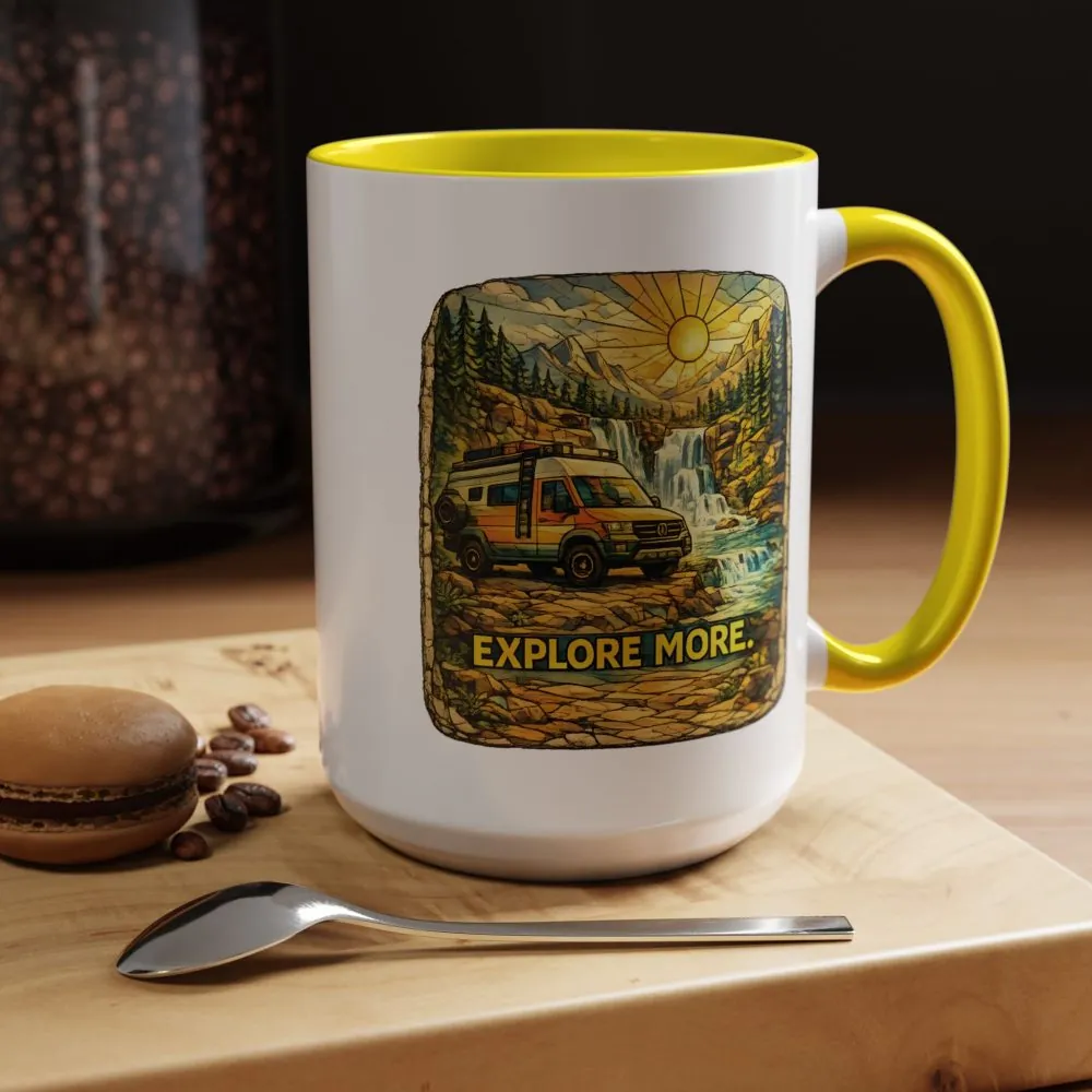 Accent Coffee Mug (11, 15oz) — "Explore More" Design Cubic-Line