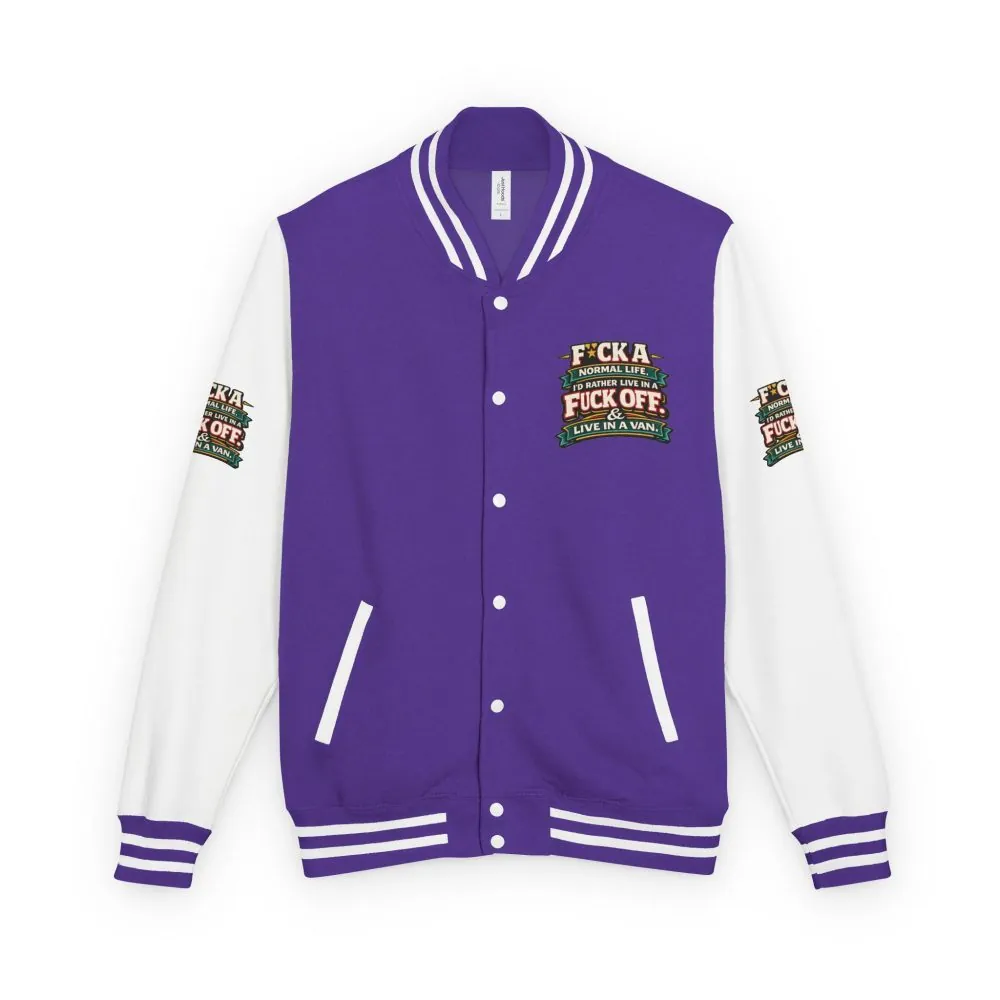 3026812841020561192_2048.jpeg Unisex Heavyweight Letterman Jacket — "Fuck A Normal Life" Design F**K-Line