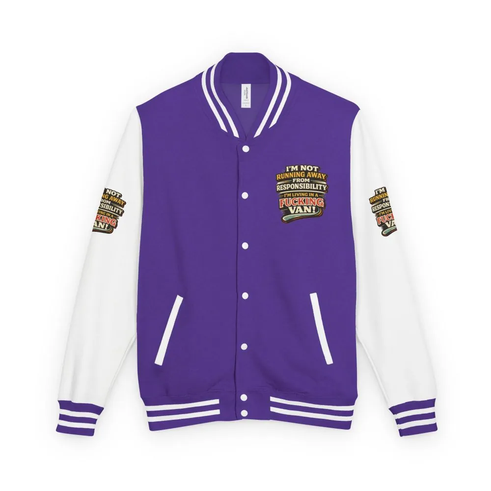 Unisex Heavyweight Letterman Jacket — "I`m Not running Away" Design F**K-Line
