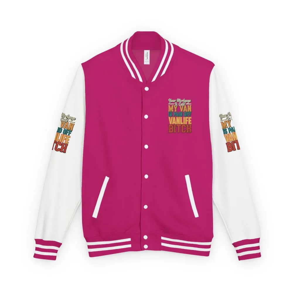 Unisex Heavyweight Letterman Jacket — "Your Mortgage Is Cute" Design F**K-Line