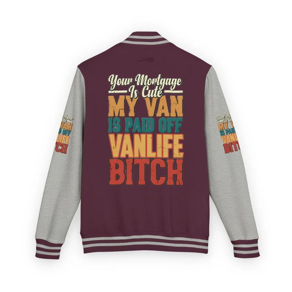 Unisex Heavyweight Letterman Jacket — "Your Mortgage Is Cute" Design F**K-Line