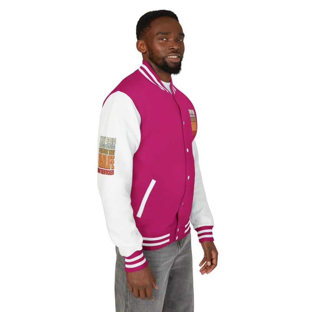 Unisex Heavyweight Letterman Jacket — "They Said Buy A House" Design F**K-Line