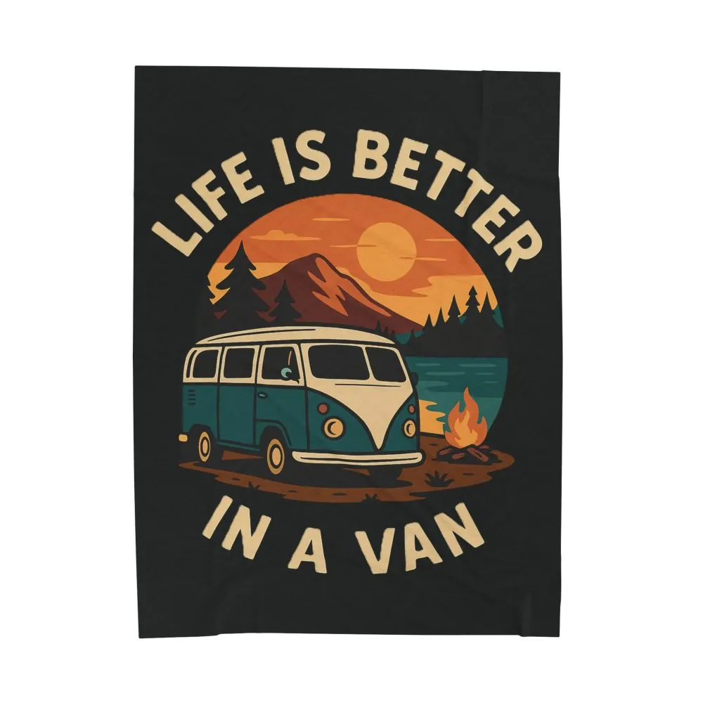 Velveteen Plush Blanket – "Life Is Better In A Van" Retro Campervan Camping Throw