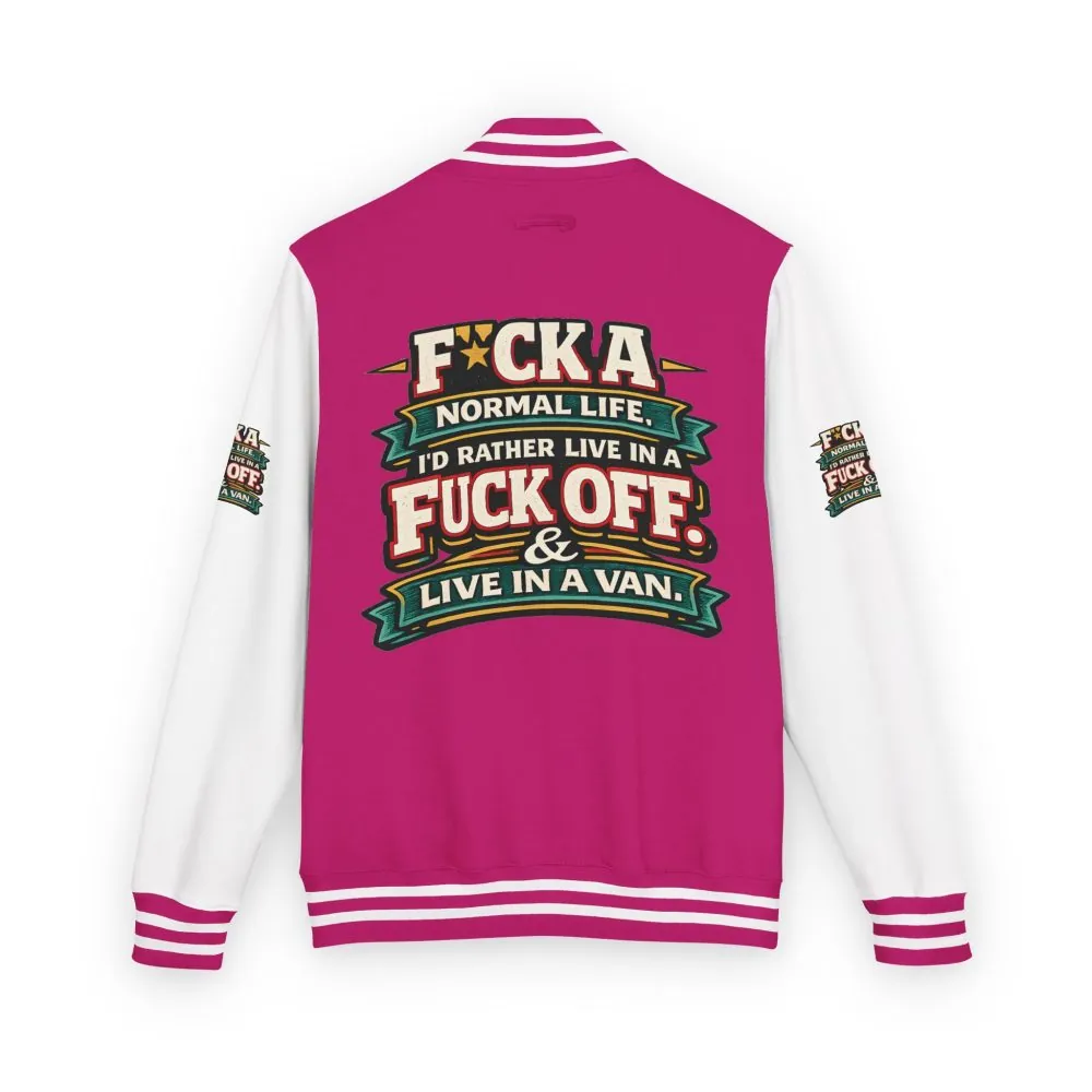 3648737197551854750_2048.jpeg Unisex Heavyweight Letterman Jacket — "Fuck A Normal Life" Design F**K-Line