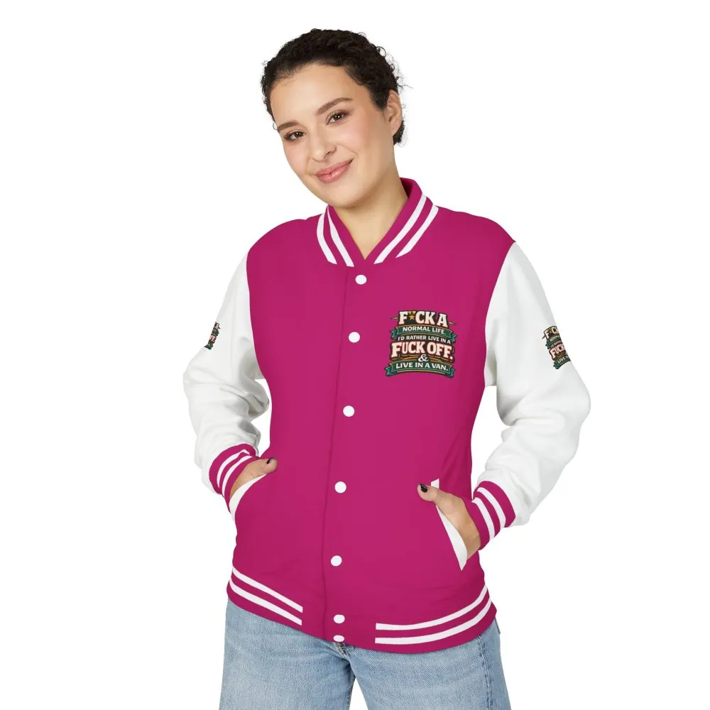 3860839332132689721_2048.jpeg Unisex Heavyweight Letterman Jacket — "Fuck A Normal Life" Design F**K-Line