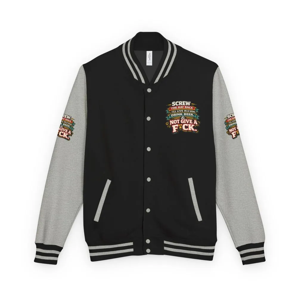 4061165564967752322_2048.jpeg Unisex Heavyweight Letterman Jacket — "Screw The Rat Race" Design F**K-Line