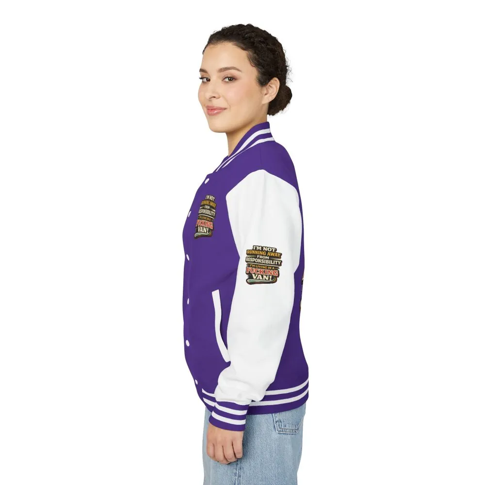 Unisex Heavyweight Letterman Jacket — "I`m Not running Away" Design F**K-Line