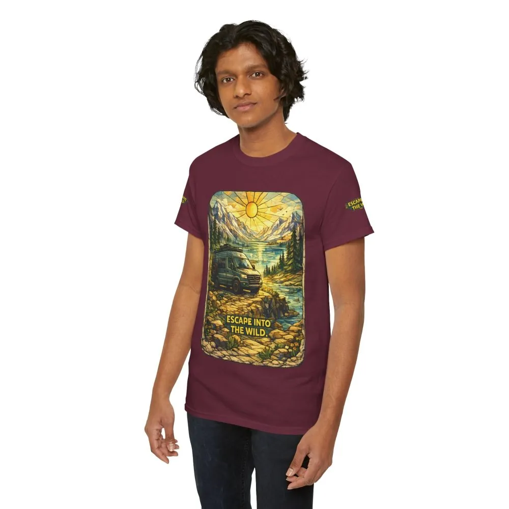 Unisex Heavy Cotton Tee — "Escape Into The Wild" Design Cubic-Line