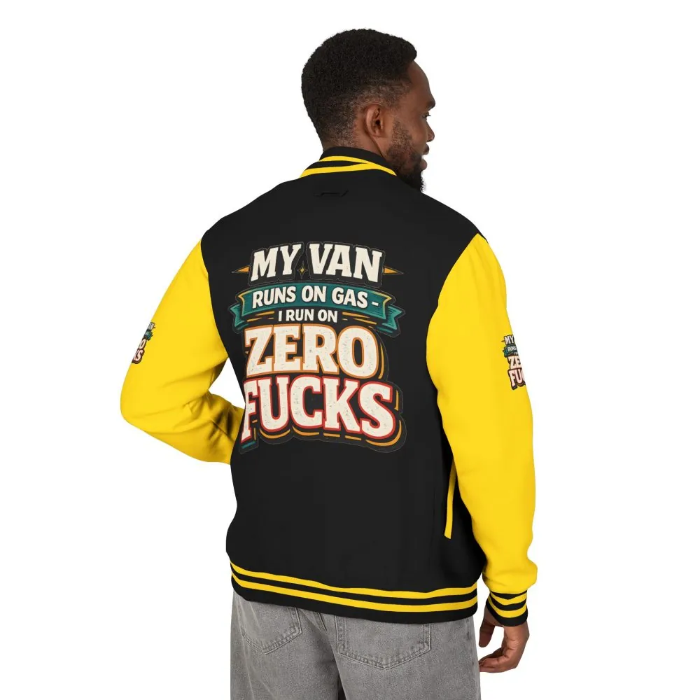 Unisex Heavyweight Letterman Jacket — "My Van Runs On Gas" Design F**K-Line