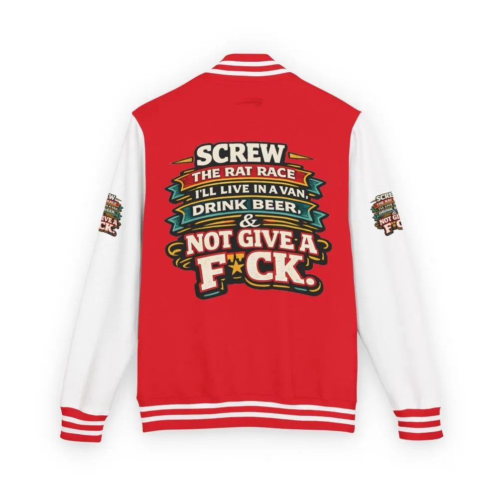 4441692723736247176_2048.jpeg Unisex Heavyweight Letterman Jacket — "Screw The Rat Race" Design F**K-Line