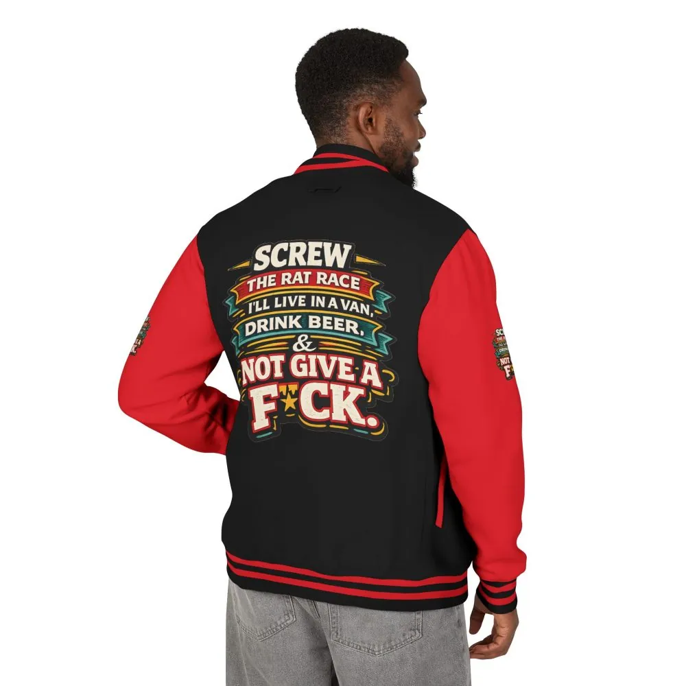 4465074109687343550_2048.jpeg Unisex Heavyweight Letterman Jacket — "Screw The Rat Race" Design F**K-Line