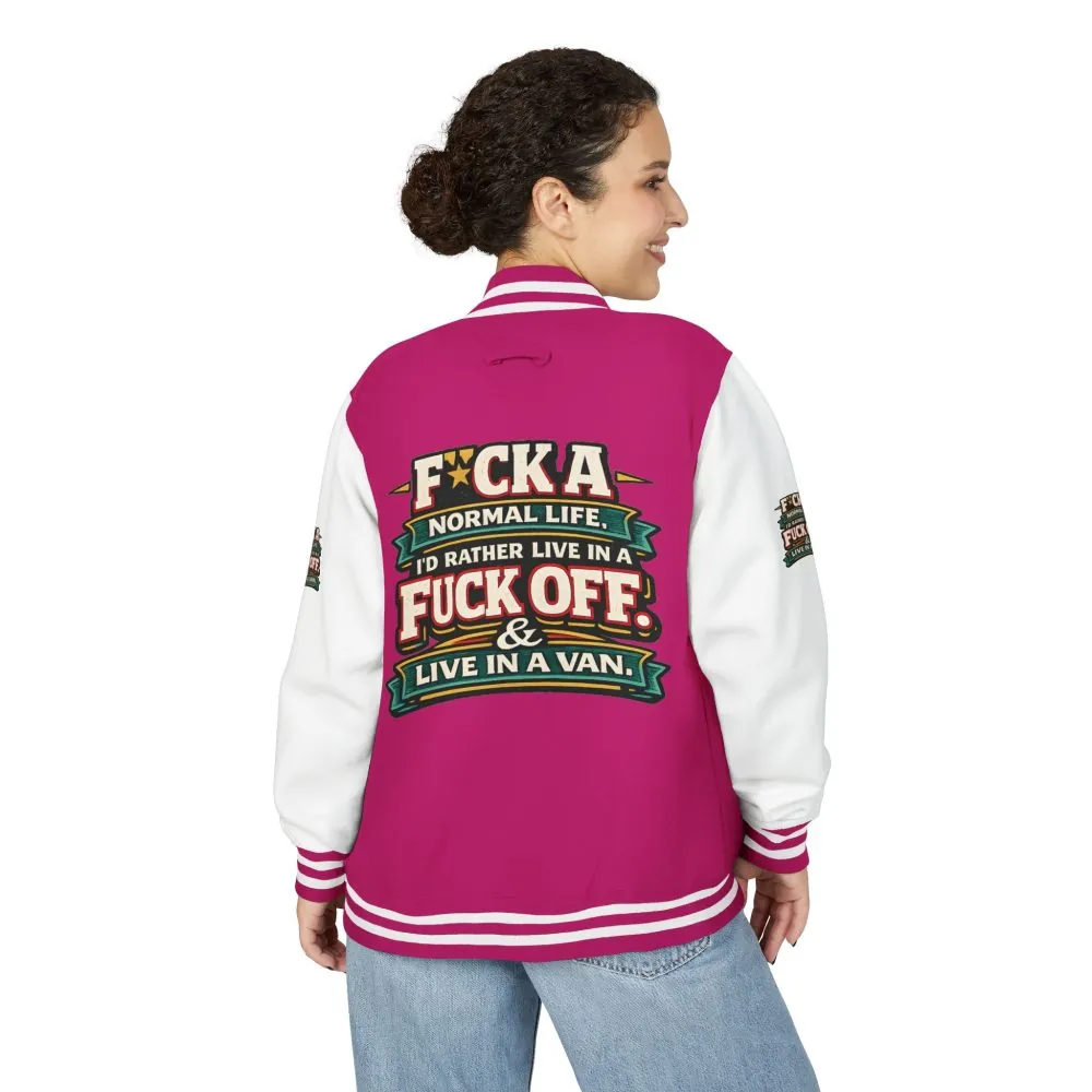 4541410297632560277_2048.jpeg Unisex Heavyweight Letterman Jacket — "Fuck A Normal Life" Design F**K-Line
