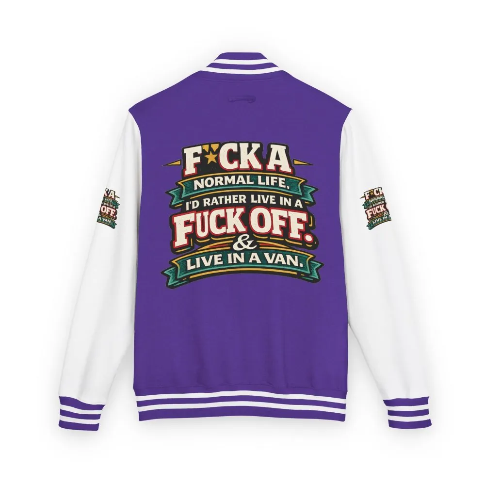 4586535839457258494_2048.jpeg Unisex Heavyweight Letterman Jacket — "Fuck A Normal Life" Design F**K-Line