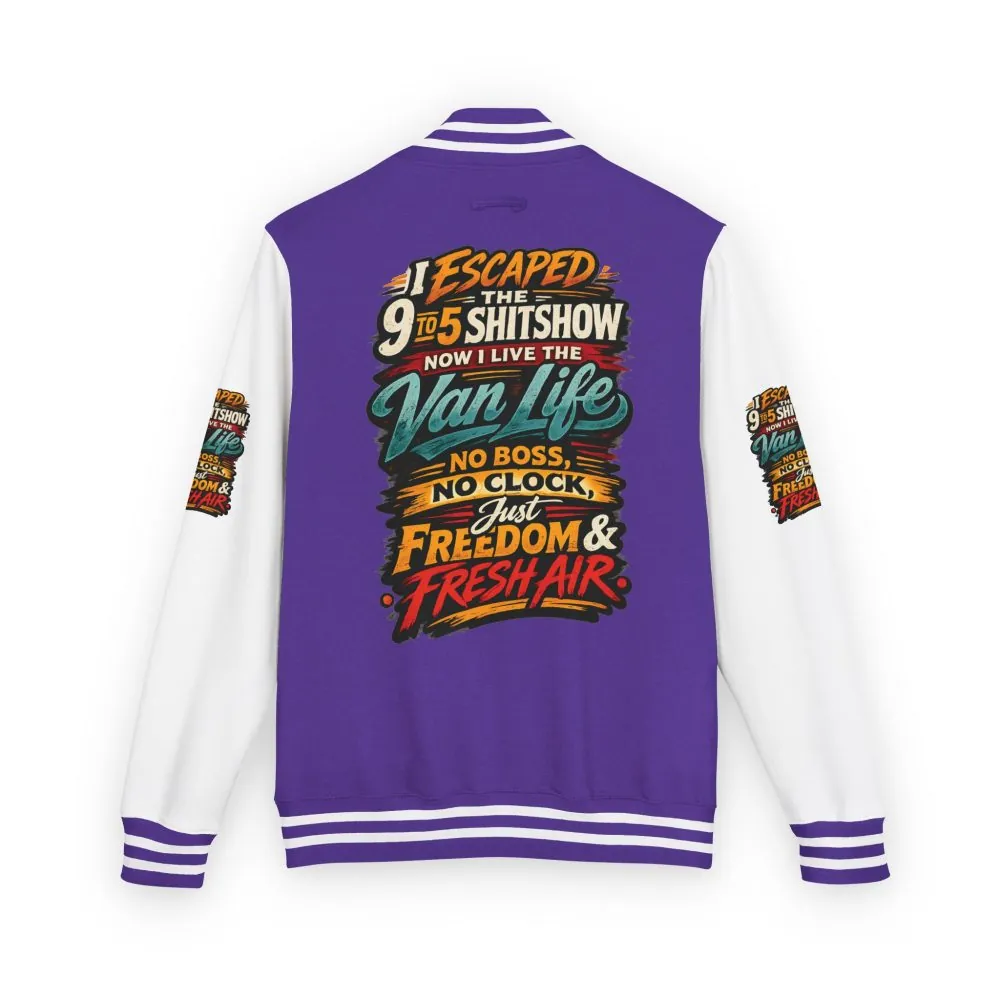 Unisex Heavyweight Letterman Jacket — "I Escaped The 9 To 5" Design F**K-Line