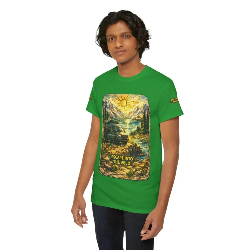Unisex Heavy Cotton Tee — "Escape Into The Wild" Design Cubic-Line