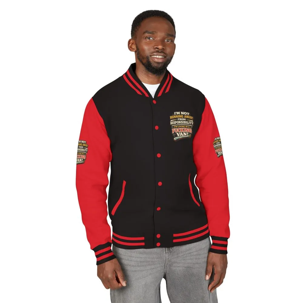Unisex Heavyweight Letterman Jacket — "I`m Not running Away" Design F**K-Line