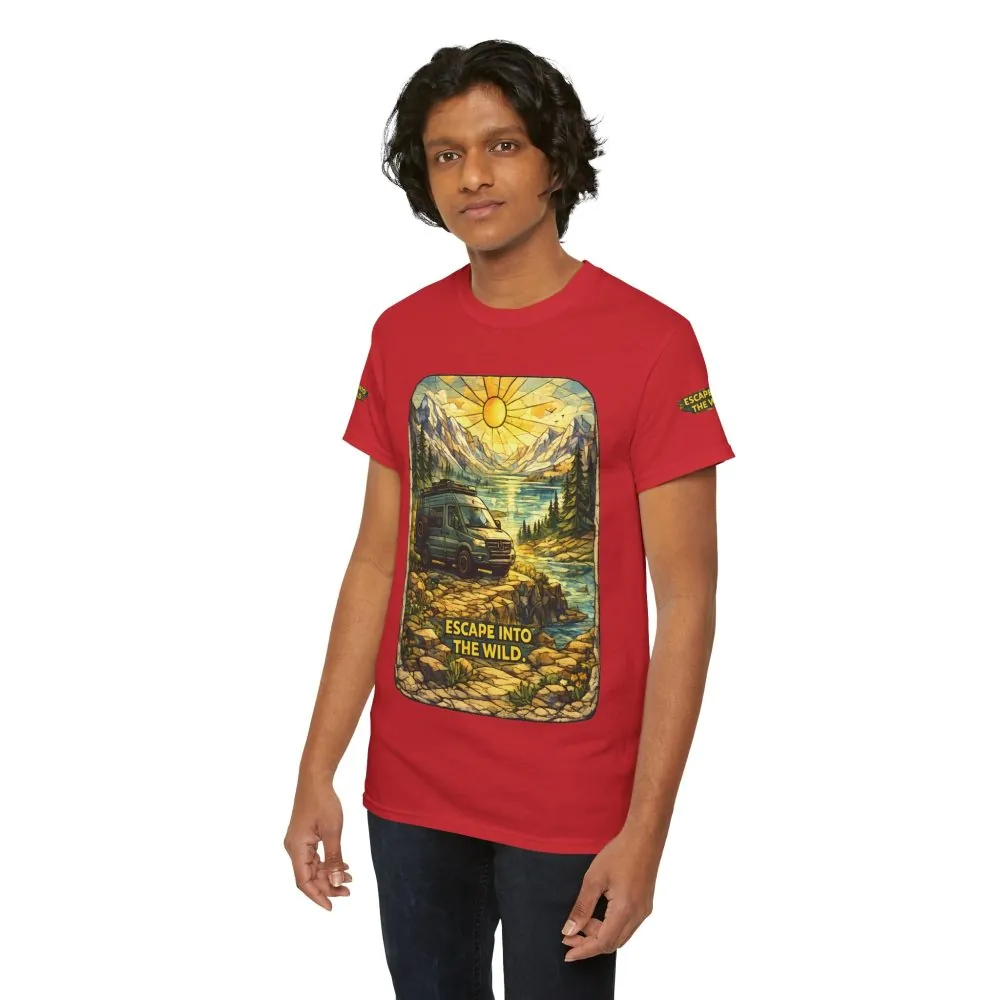 Unisex Heavy Cotton Tee — "Escape Into The Wild" Design Cubic-Line