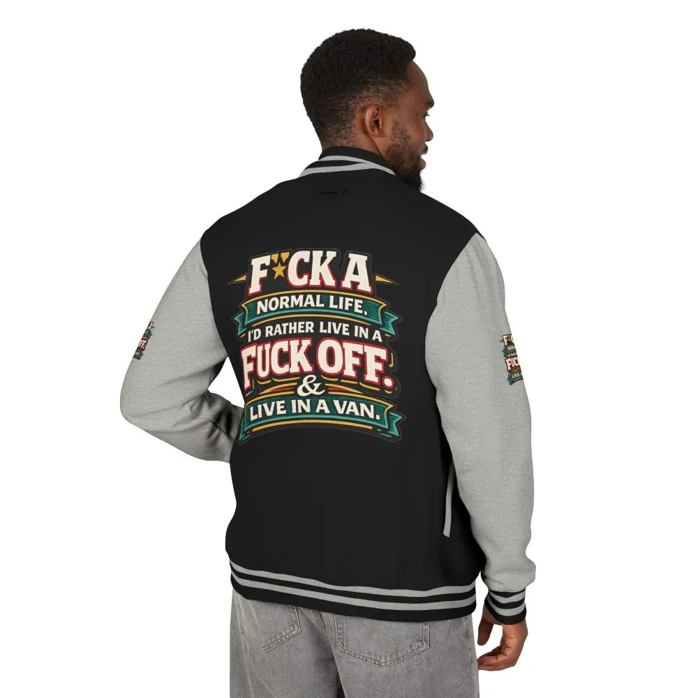 539358486002646375_2048.jpeg Unisex Heavyweight Letterman Jacket — "Fuck A Normal Life" Design F**K-Line