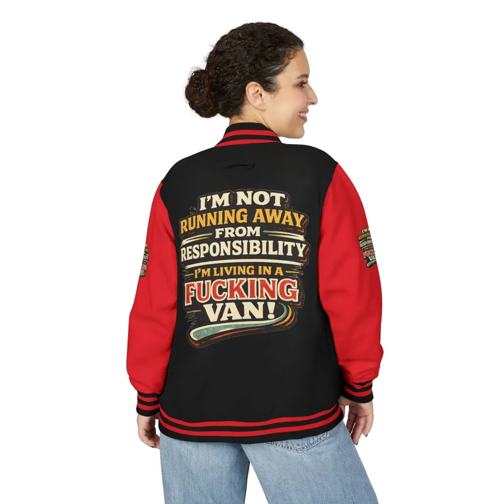 Unisex Heavyweight Letterman Jacket — "I`m Not running Away" Design F**K-Line