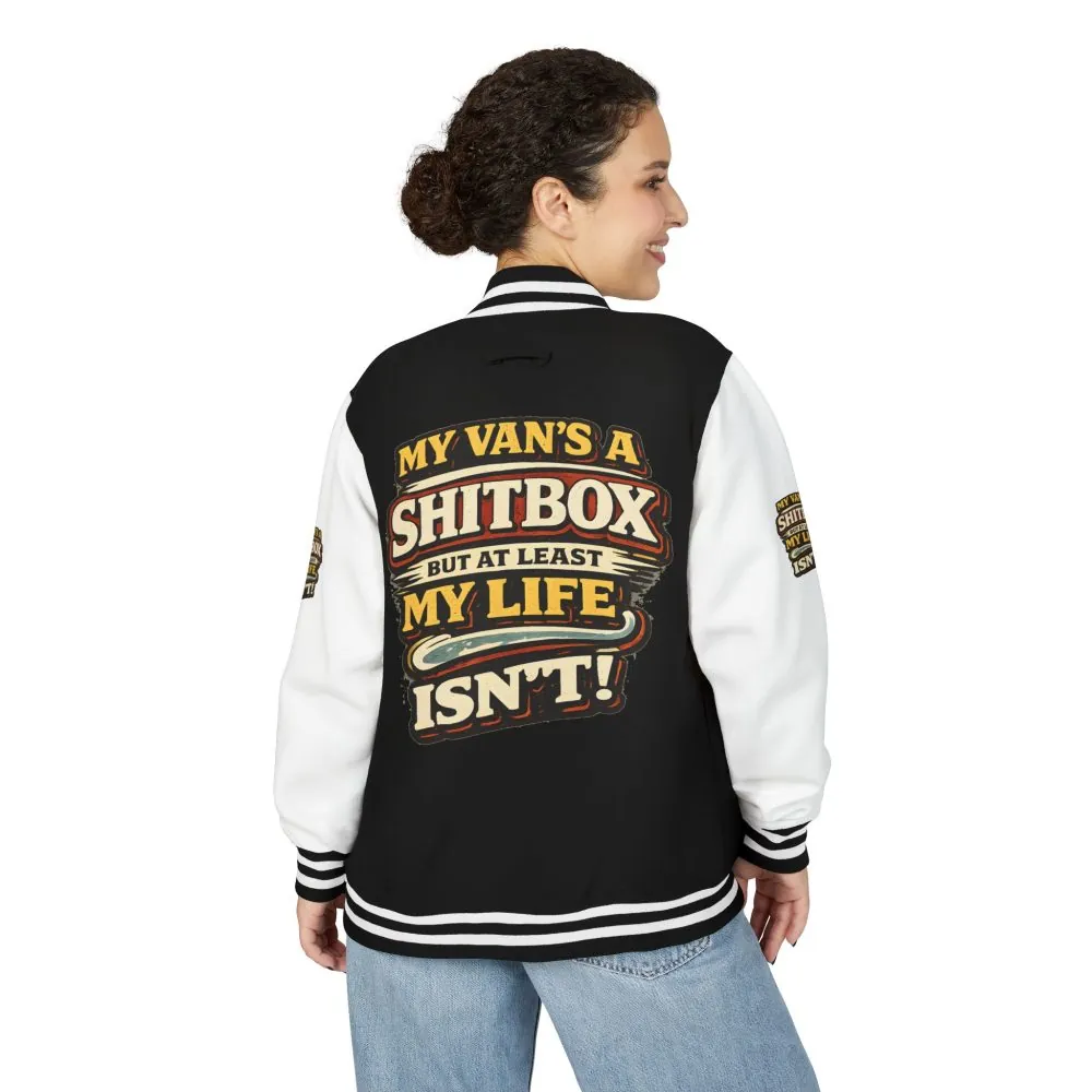 5728594577614694296_2048.jpeg Unisex Heavyweight Letterman Jacket — "My Van`s A Shitbox" Design F**K-Line
