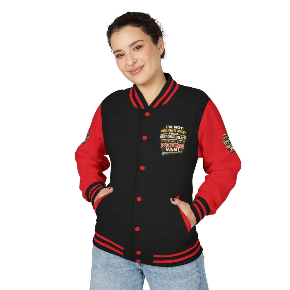 Unisex Heavyweight Letterman Jacket — "I`m Not running Away" Design F**K-Line