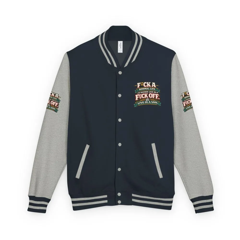 5830449632629125514_2048.jpeg Unisex Heavyweight Letterman Jacket — "Fuck A Normal Life" Design F**K-Line