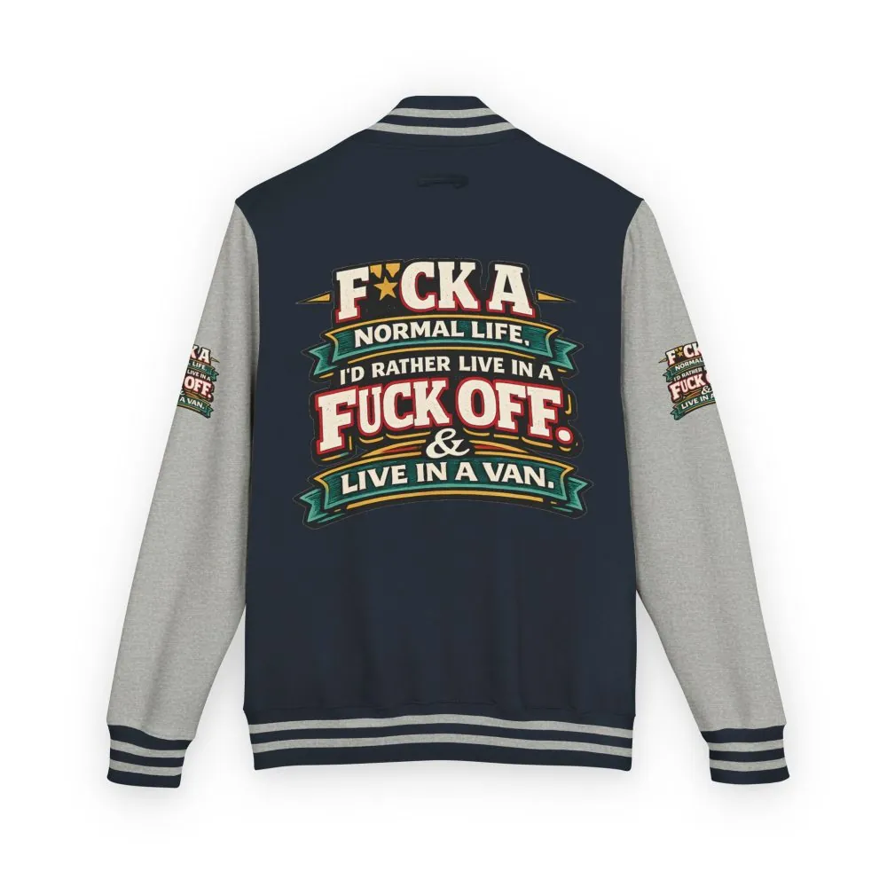 5918141881962806131_2048.jpeg Unisex Heavyweight Letterman Jacket — "Fuck A Normal Life" Design F**K-Line