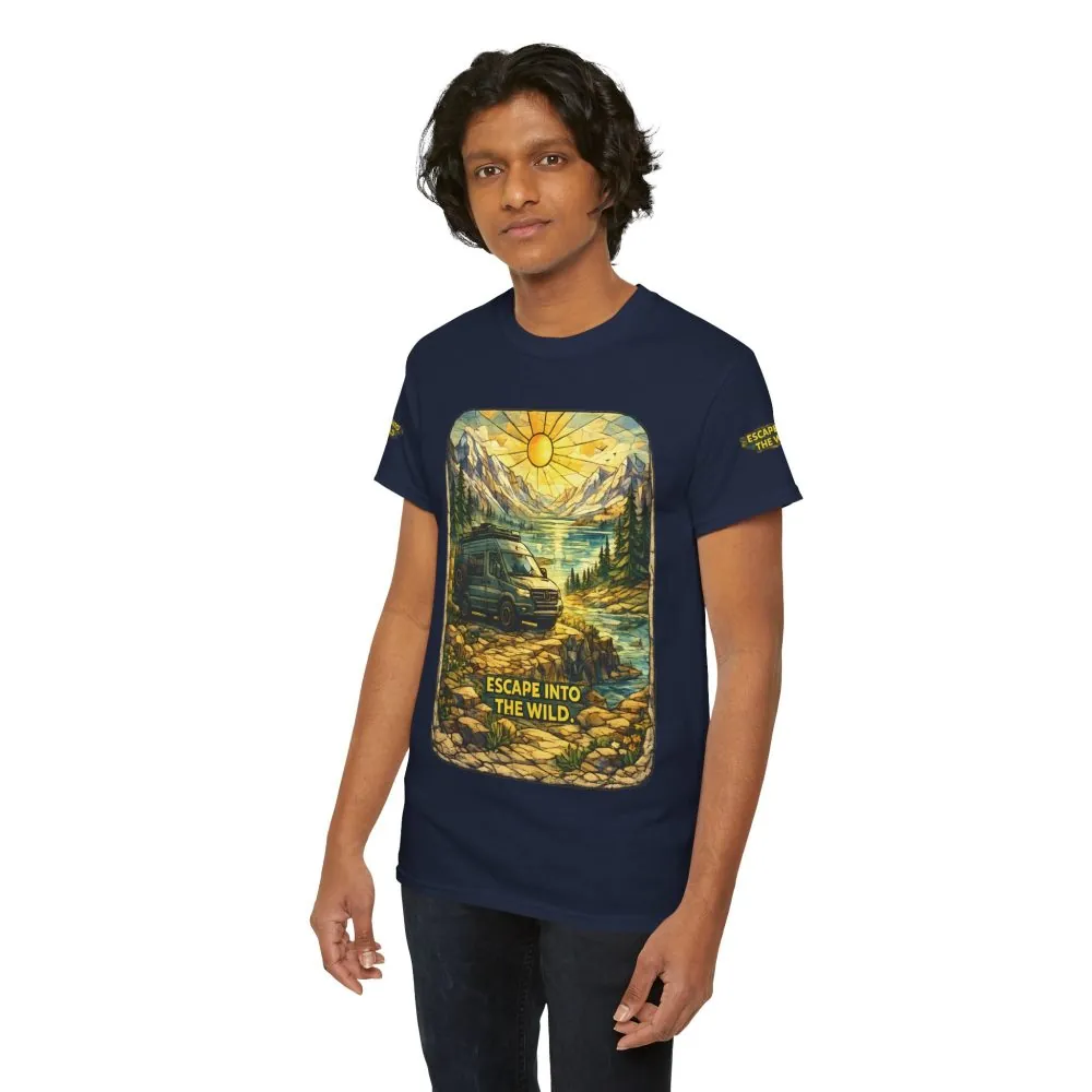 Unisex Heavy Cotton Tee — "Escape Into The Wild" Design Cubic-Line