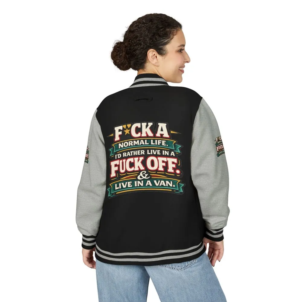 610419757067555481_2048.jpeg Unisex Heavyweight Letterman Jacket — "Fuck A Normal Life" Design F**K-Line