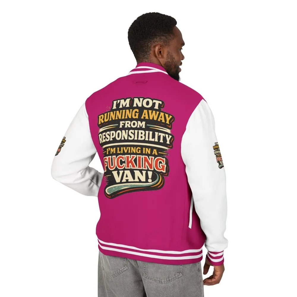 Unisex Heavyweight Letterman Jacket — "I`m Not running Away" Design F**K-Line