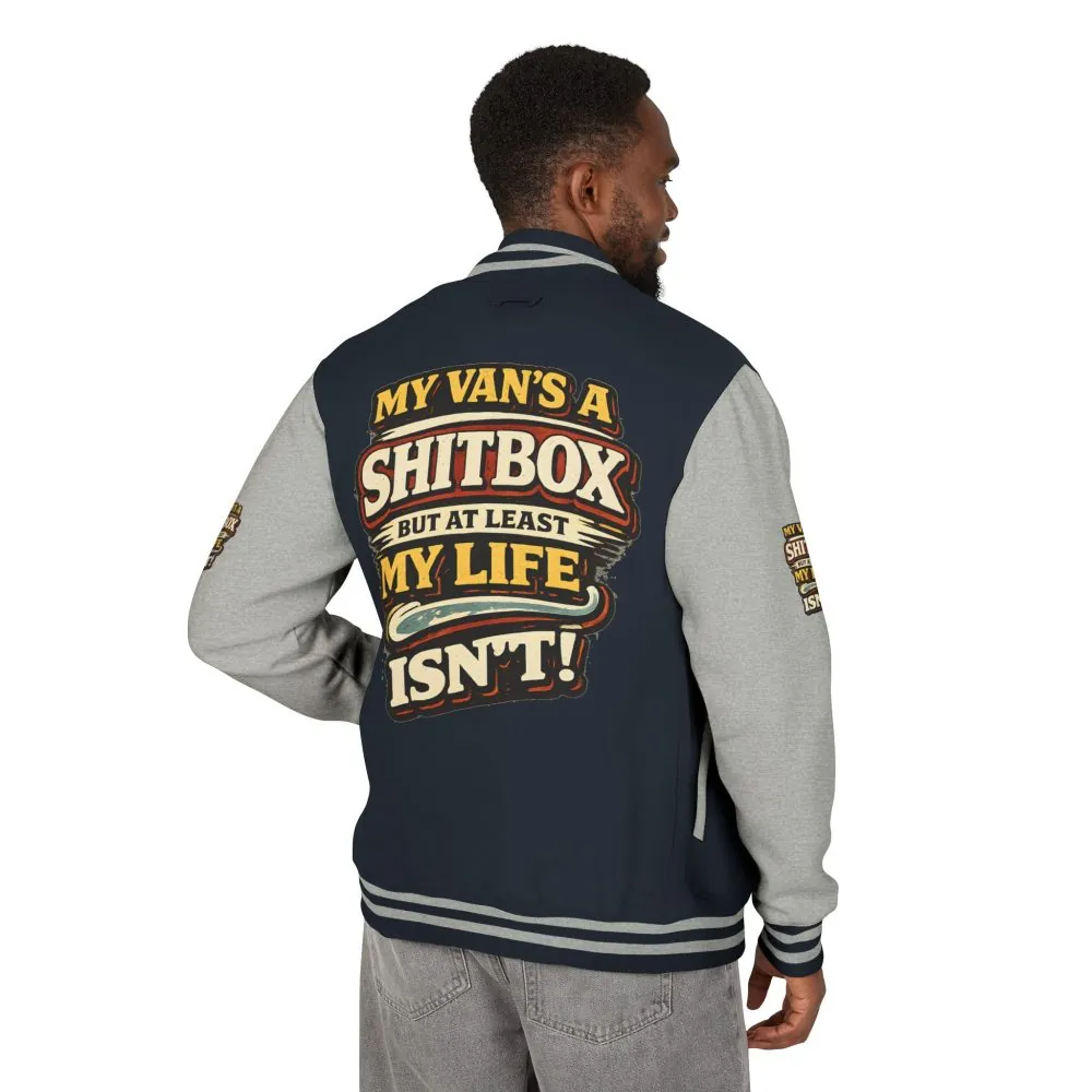 6272830806605523015_2048.jpeg Unisex Heavyweight Letterman Jacket — "My Van`s A Shitbox" Design F**K-Line