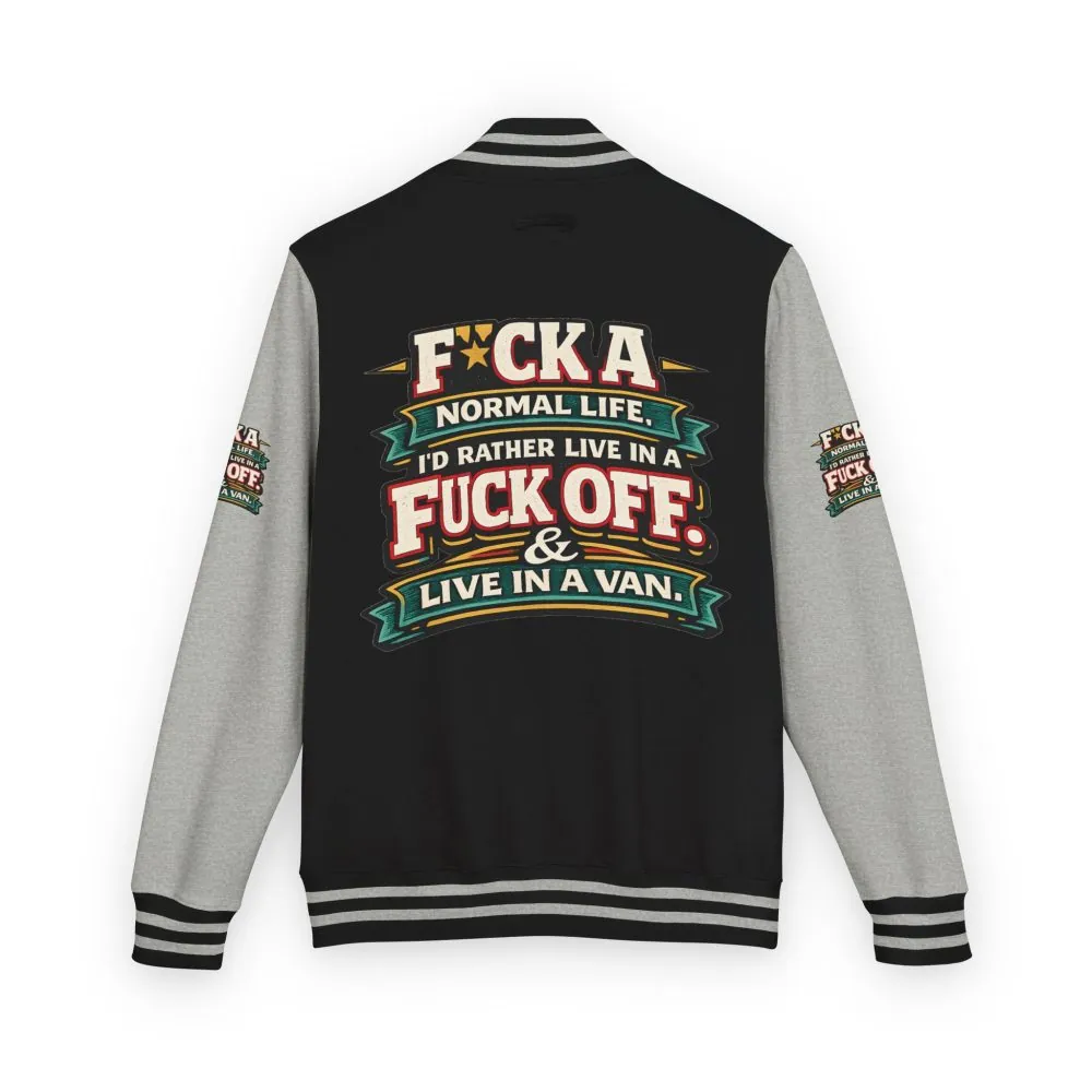 6524170774156845504_2048.jpeg Unisex Heavyweight Letterman Jacket — "Fuck A Normal Life" Design F**K-Line