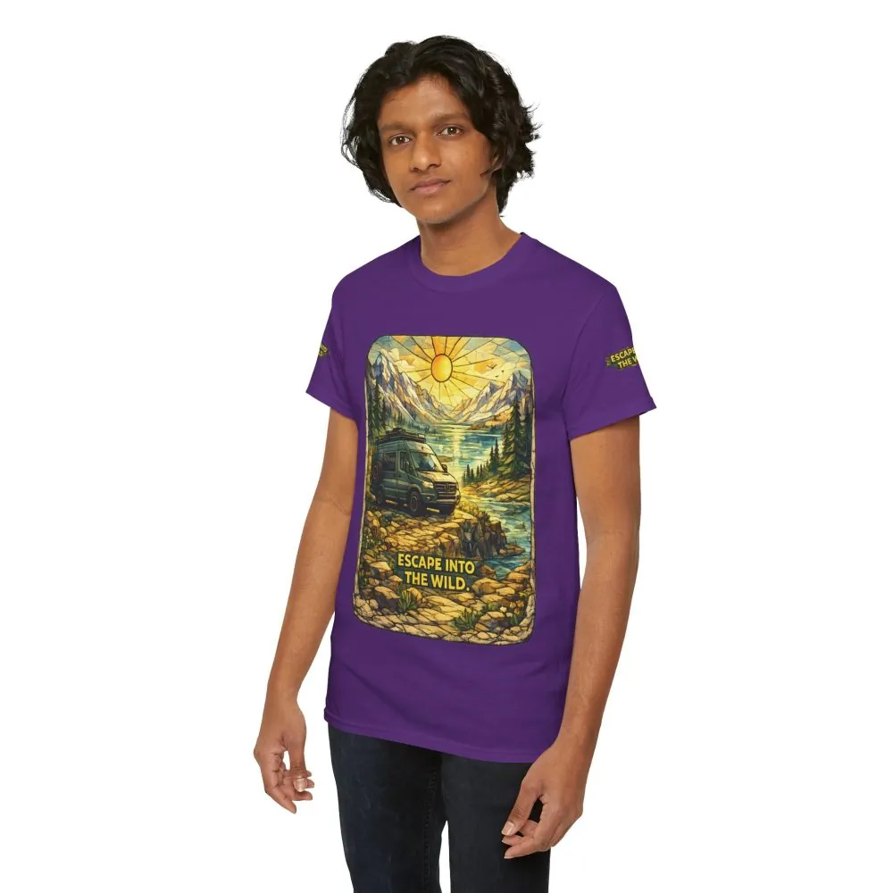Unisex Heavy Cotton Tee — "Escape Into The Wild" Design Cubic-Line