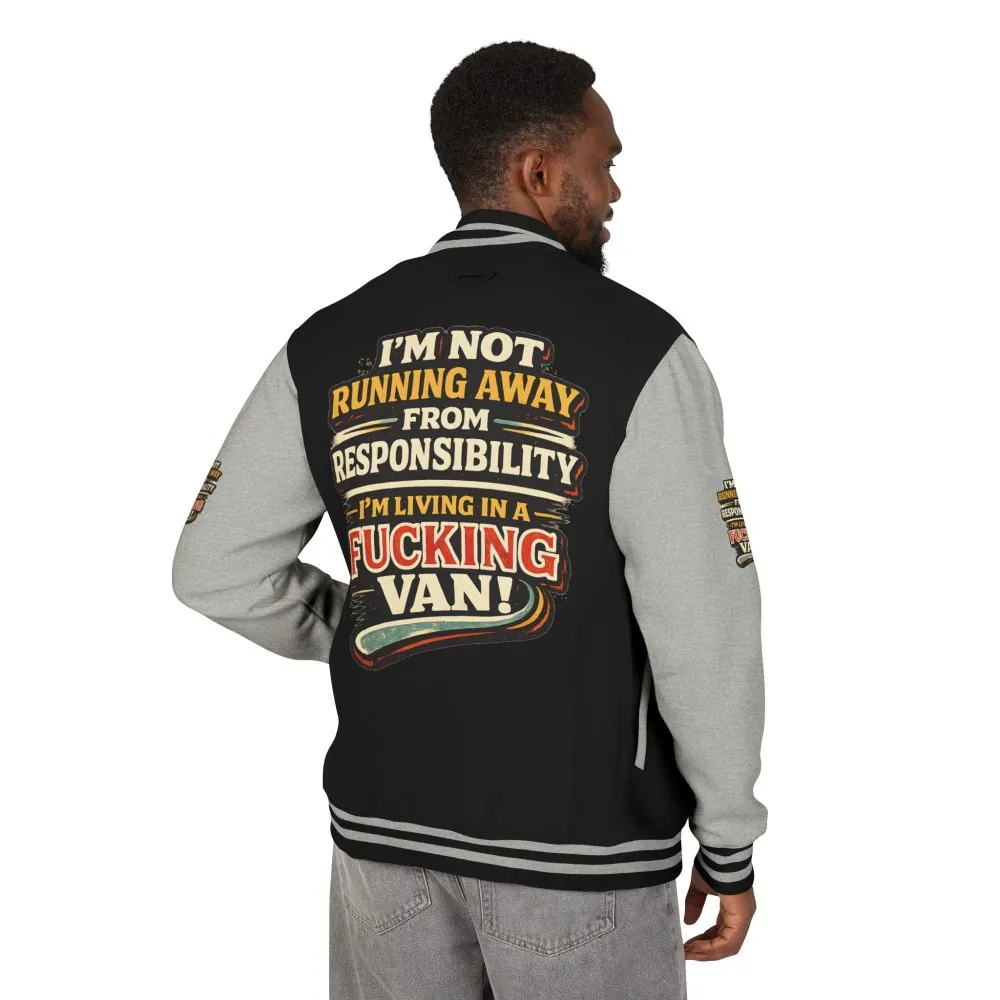 Unisex Heavyweight Letterman Jacket — "I`m Not running Away" Design F**K-Line