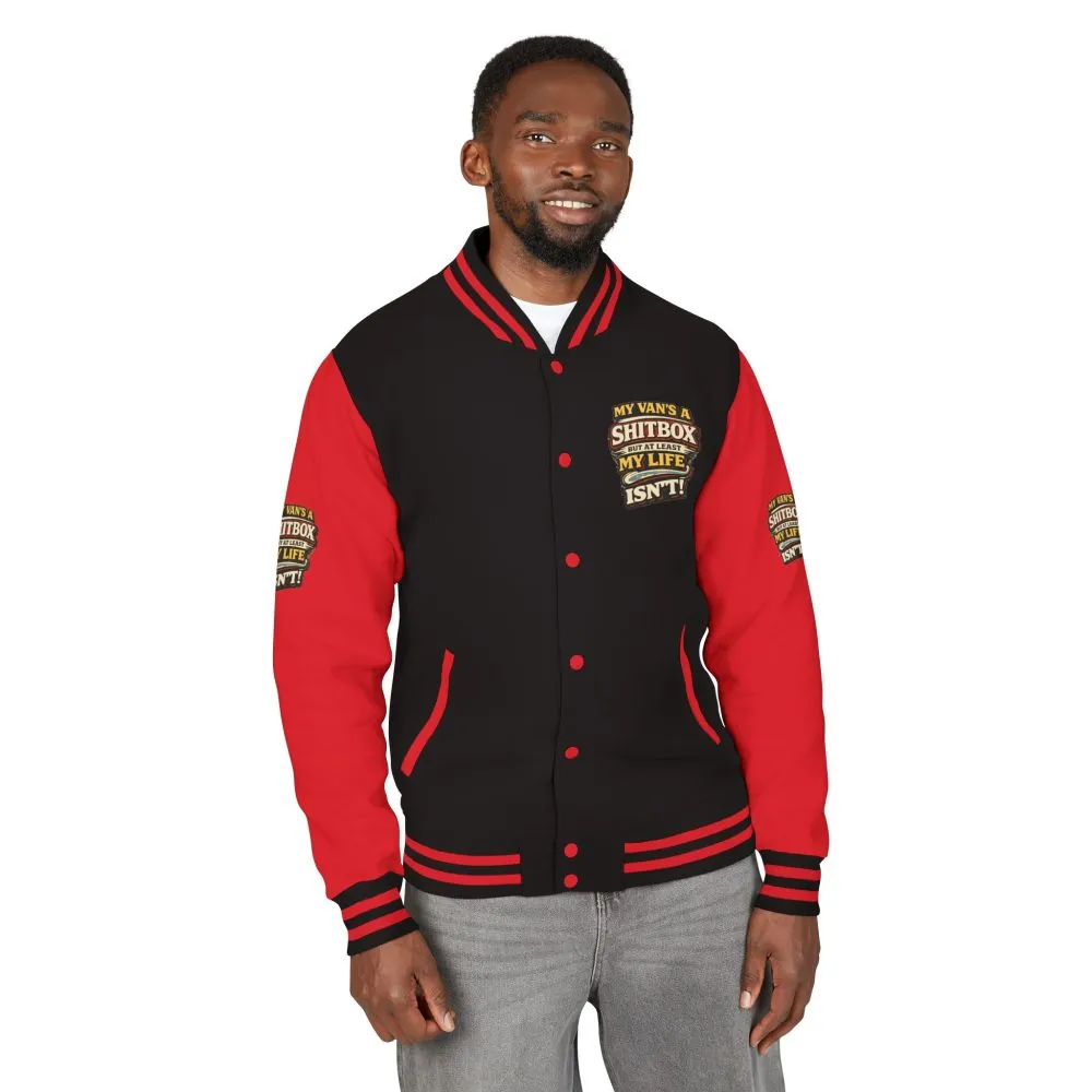 7009242352261002481_2048.jpeg Unisex Heavyweight Letterman Jacket — "My Van`s A Shitbox" Design F**K-Line