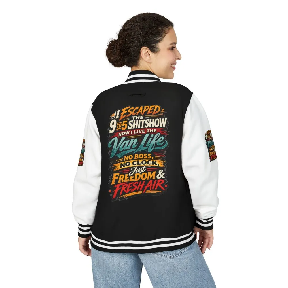 Unisex Heavyweight Letterman Jacket — "I Escaped The 9 To 5" Design F**K-Line