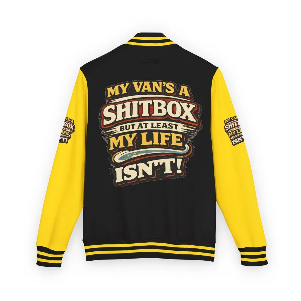 7069294988507690845_2048.jpeg Unisex Heavyweight Letterman Jacket — "My Van`s A Shitbox" Design F**K-Line